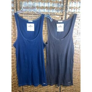 2 Vtg Y2K Hollister Tank Tops Sz Lg Women Blu/Brn Ribbed Fairy Preppy Cami 2000s